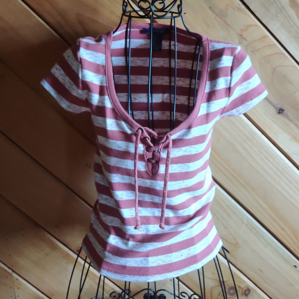 Forever 21 striped tie up tee